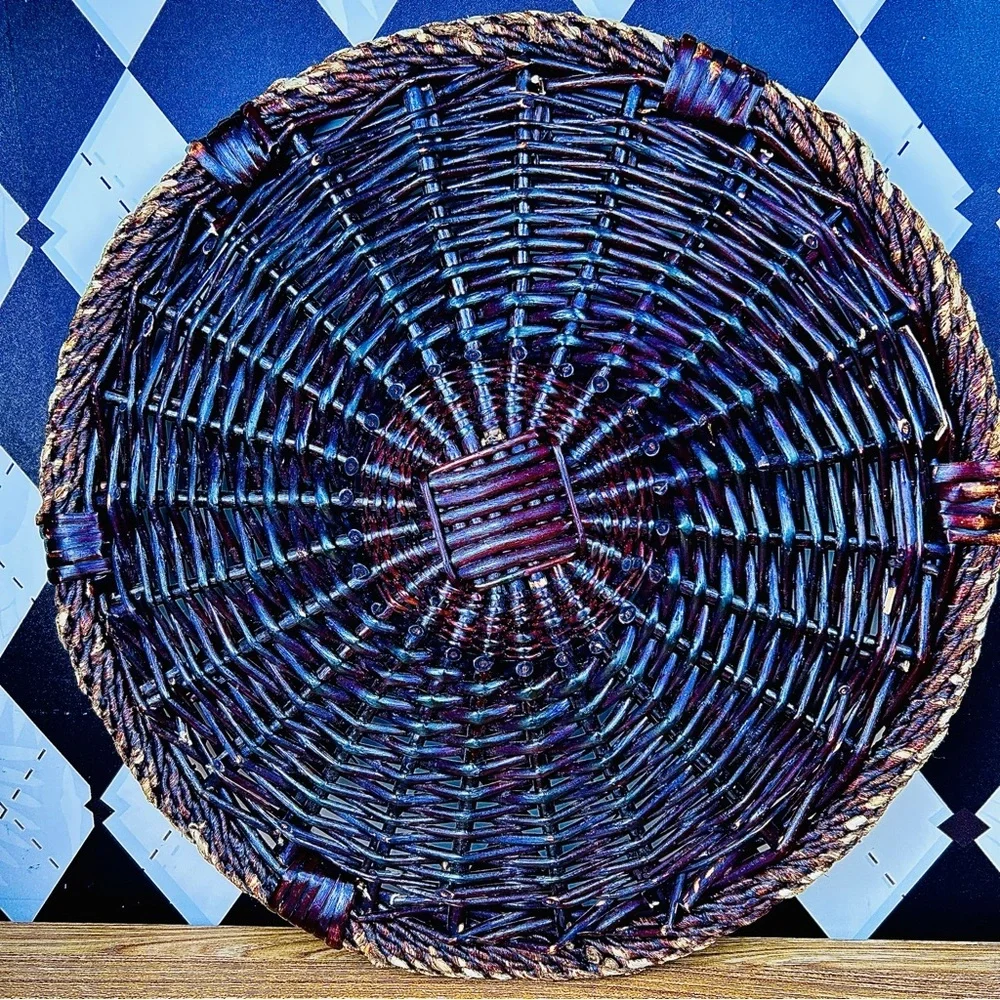 Handwoven Rattan Round Basket‎ Tray – Primitive Rustic Decor Vintage 17”